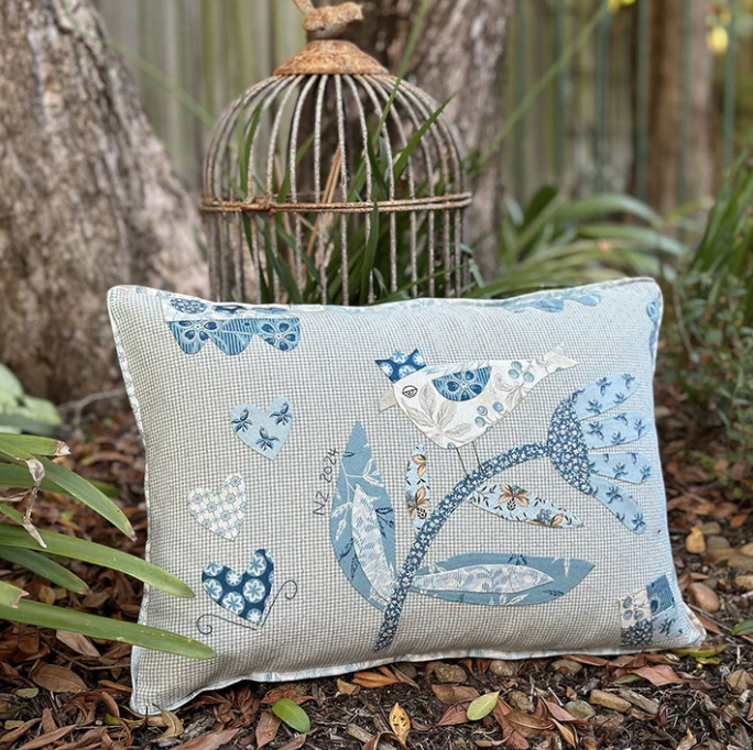 TBH-, The Twitcher Applique Cushion Pattern by the Birdhouse, Finished size is 18" x12"