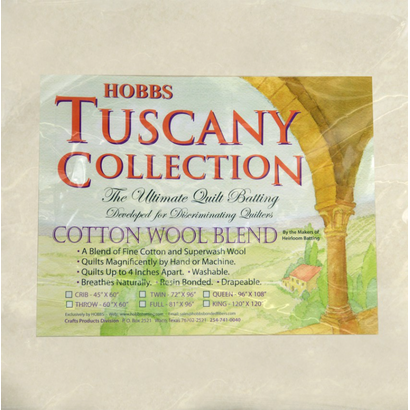 HOBTCW96, Queen, TUSCANY COTTON-WOOL Blend, BATTING 96"x 108" 