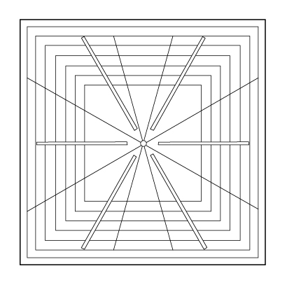 8.5" CROSS HAIR SQUARE - 6 POINT..Ruler, 3 (120°), 6 (60°), 12 (30°), or 24 (15°) reference lines (CHR-6-8.5)