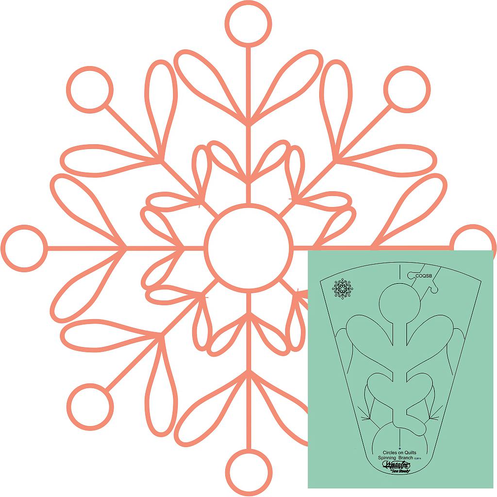 WT-COQSB-HS, Westalee Design Circles on Quilts Spinning Branch Template gives you an 11-1/2″ wreath with 8 rotations, High Shank