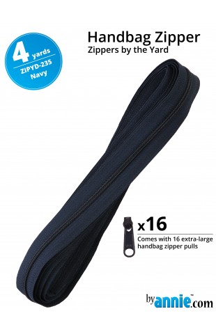 ZIPYD-235-NAVY, Zippers Navy, 4 yards (3,6 meter) 16 extra large zipper pulls ByAnnie