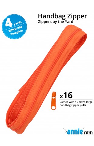 ZIPYD-287-PUMPKIN, Zippers Pumpkin, 4 yards (3,6 meter) 16 extra large zipper pulls ByAnnie