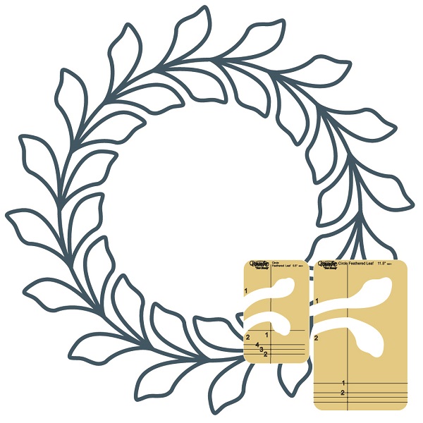 2 pc Feathered Leaf Circle Wreath Template Set, Sizes 5-1/2" and 11-1/2" High Shank