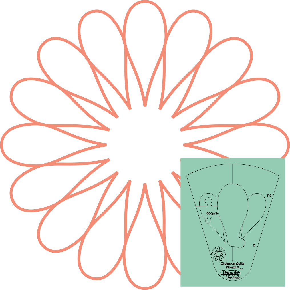 WT-COQW9-LS, Circles on Quilts WREATH #18 TEMPLATE, Low Shank