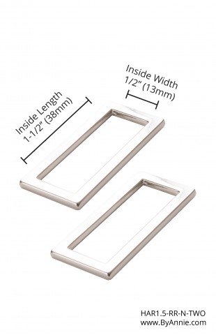 HAR1.5-RR-N-TWO, 1-1/2" Nickel - Rectangle Ring, Flat, Set of Two ByAnnie